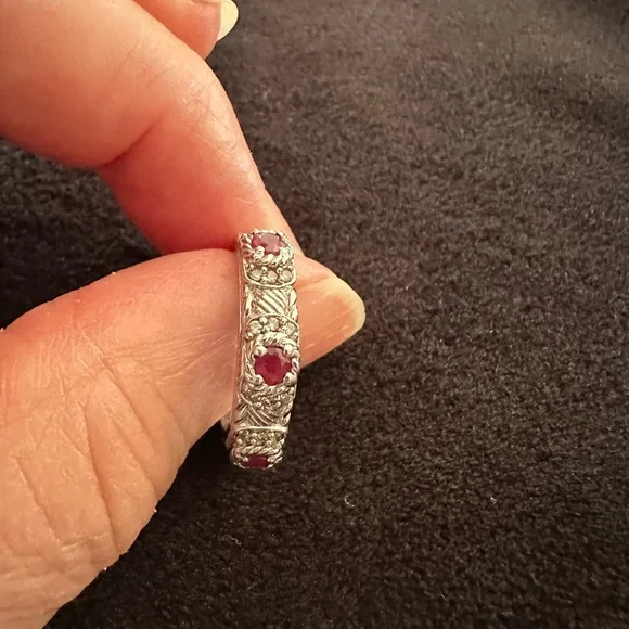 Judith Ripka Sterling Silver Ruby and Clear Cubic zirconia stones - Picture 3 of 5